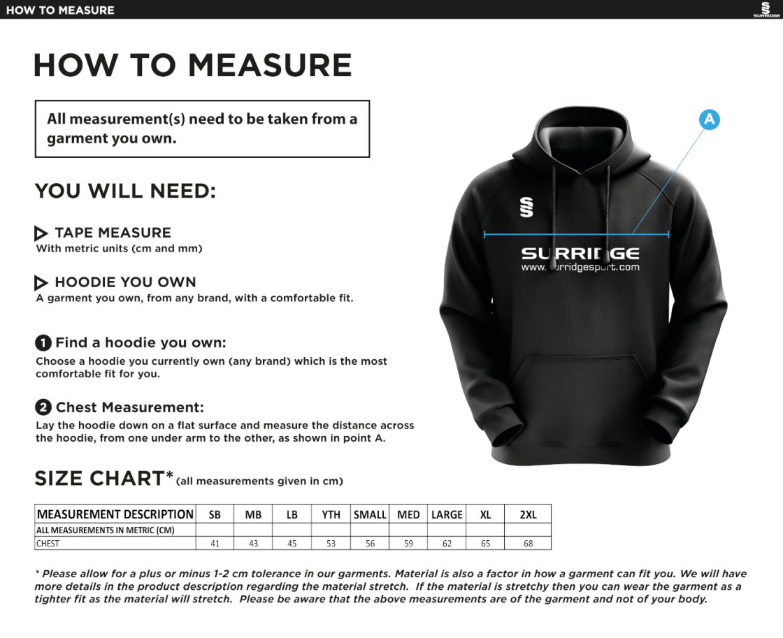 Blade Hoody : Navy / Bottle / Amber - Size Guide